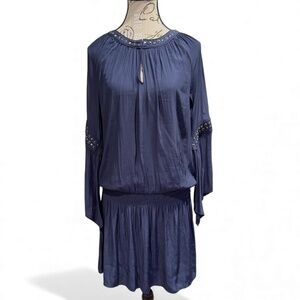 Ramy Brook Navy Studded Long-Sleeve Drop-Waist Dress – Size M